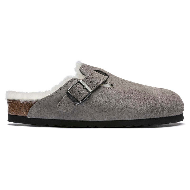 Birkenstock Boston Shearling Suede Leather clog - Stone Coin