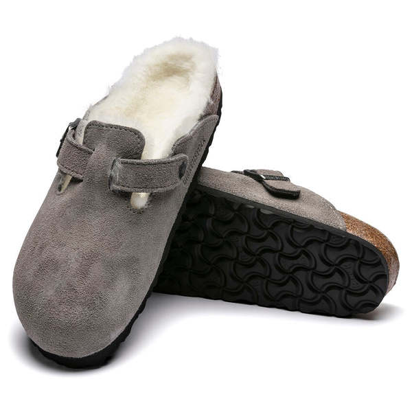 Birkenstock Boston Shearling Suede Leather clog - Stone Coin