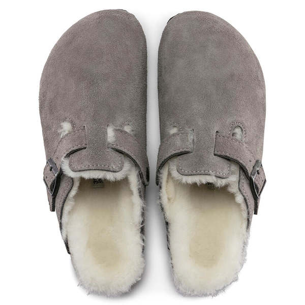 Birkenstock Boston Shearling Suede Leather clog - Stone Coin