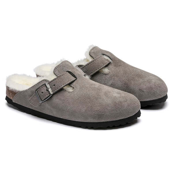 Birkenstock Boston Shearling Suede Leather clog - Stone Coin