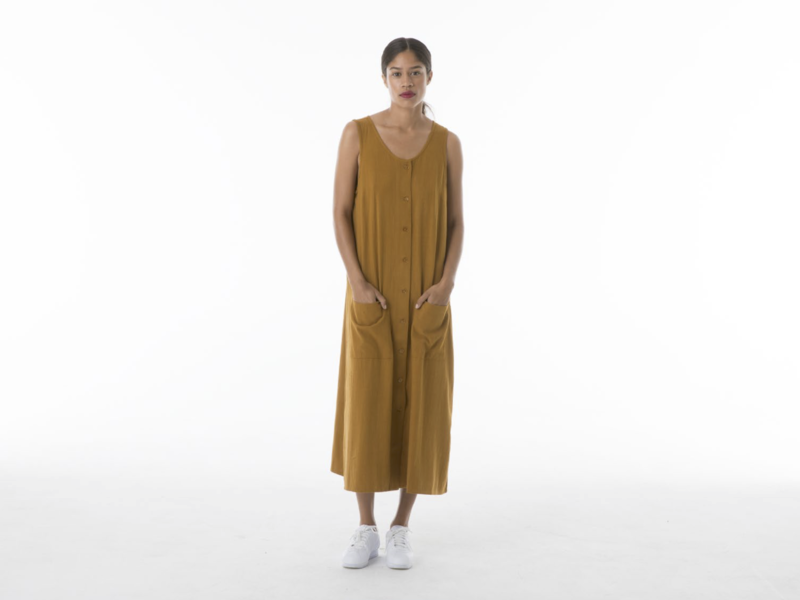 Ali Golden Button Down Tank Midi Dress