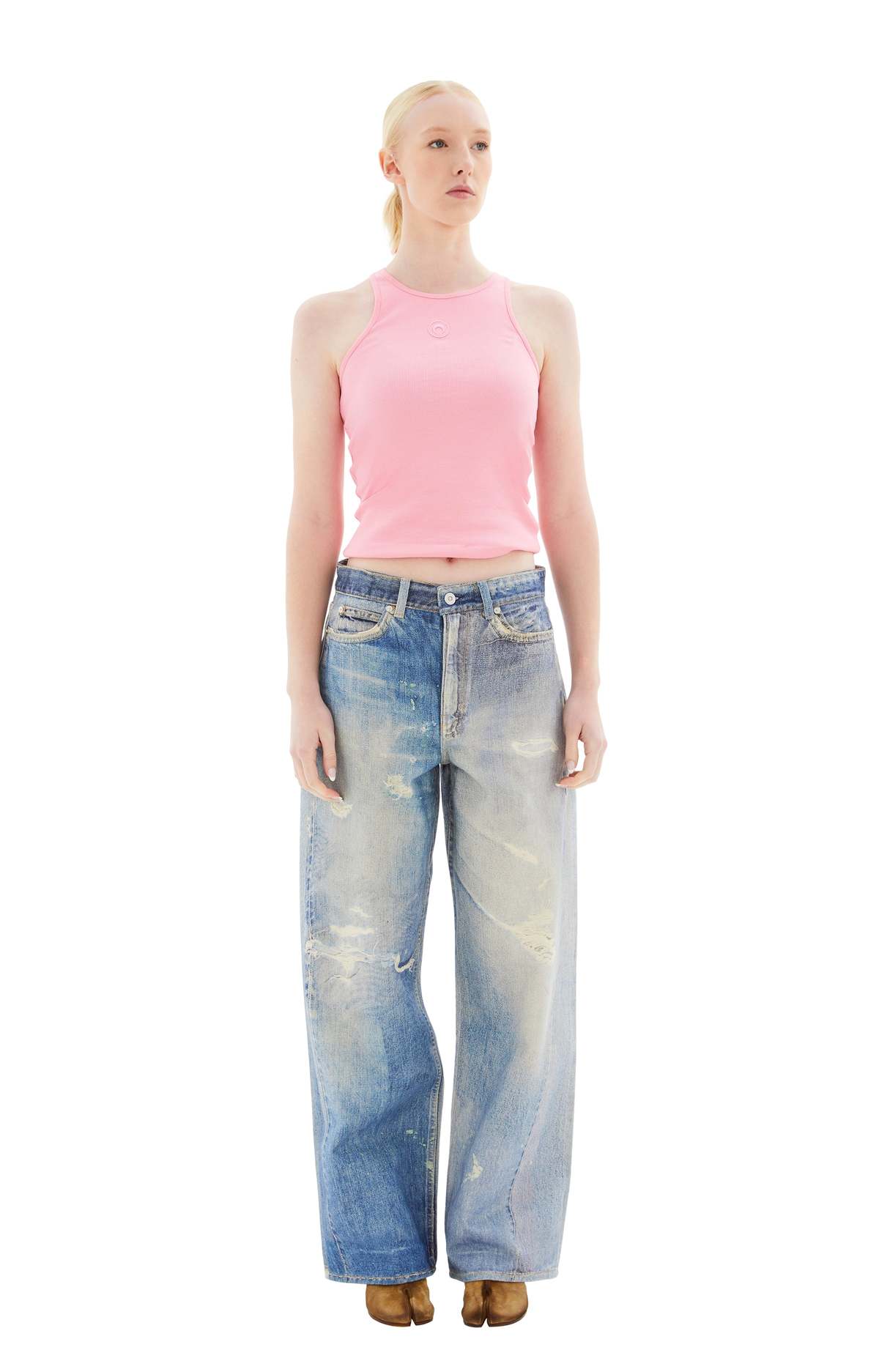 MARINE SERRE Organic Cotton RIb 2X2 Tank Top - Pink | Garmentory