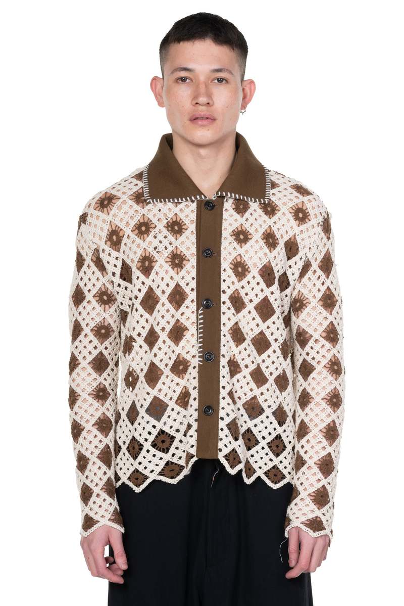ANDERSSON BELL Knitted Crochet Cotton Cardigan - Ivory/Brown