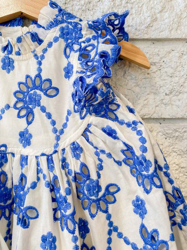 Kids Pink Chicken Cynthia Dress Set - Blue Eyelet | Garmentory