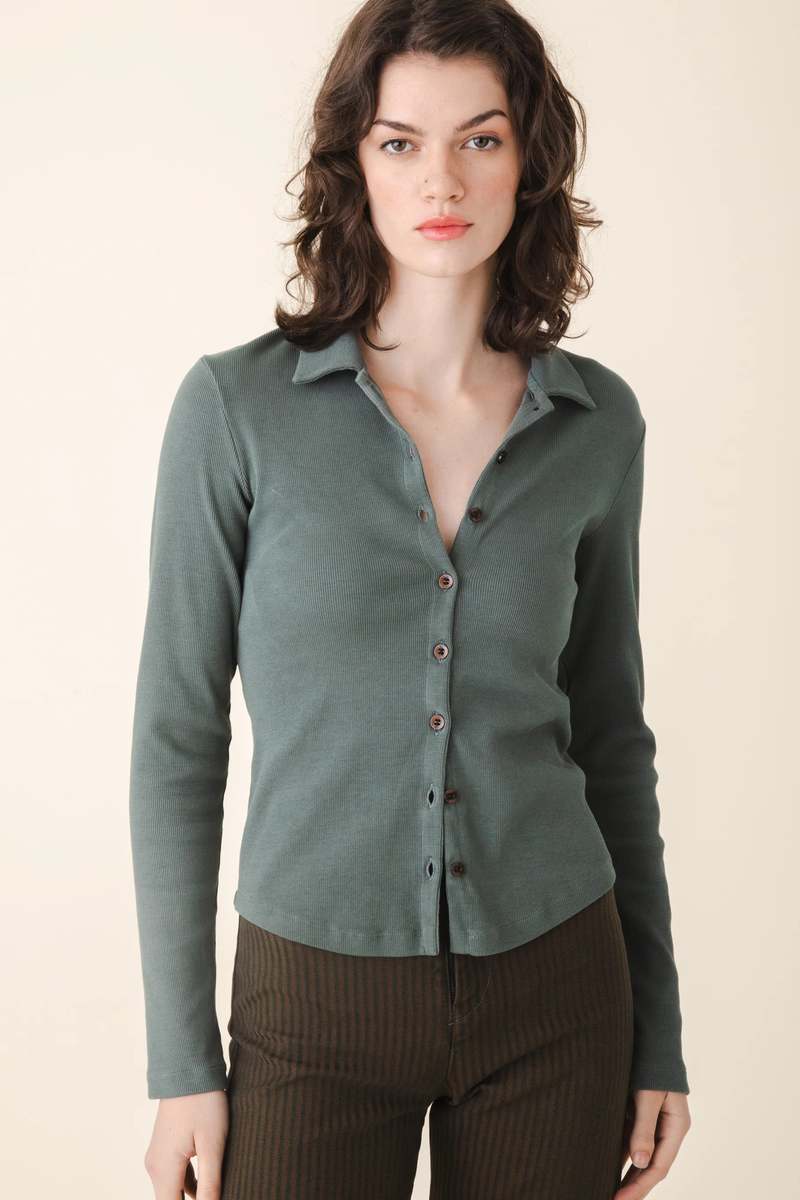 Prairie Underground Cavalos Organic Collared Shirt - Cool Green Prairie Underground Cavalos Organic Collared Shirt - Cool Green