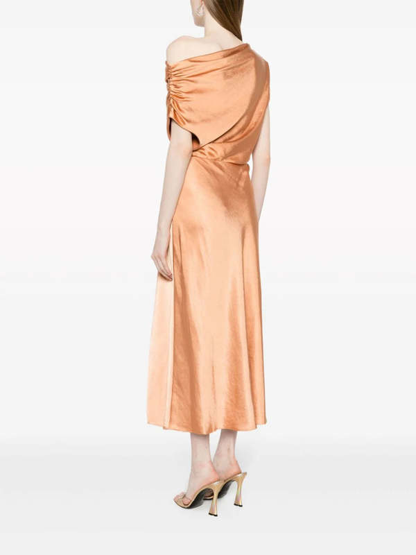 knee length dresses for ladies Jasmine Halter Midi Dress ~ Copper Luxe Satin XXL