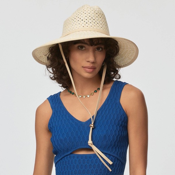 Lele Sadoughi White Washed Straw Checkered Hat | Garmentory display picture 3