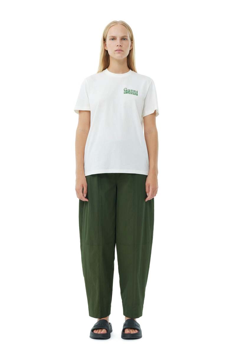 Ganni COTTON CREPE ELASTICATED CURVE PANT - KOMBU GREEN