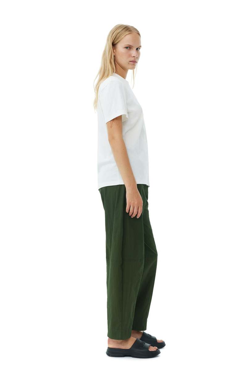 Ganni COTTON CREPE ELASTICATED CURVE PANT - KOMBU GREEN