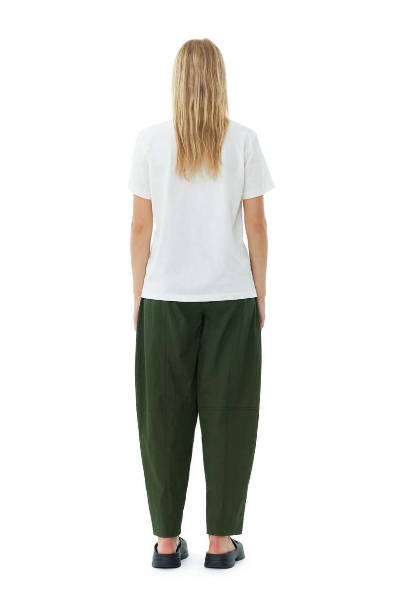 Ganni COTTON CREPE ELASTICATED CURVE PANT - KOMBU GREEN
