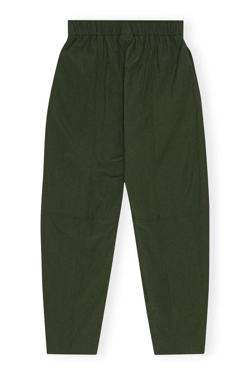 Ganni COTTON CREPE ELASTICATED CURVE PANT - KOMBU GREEN