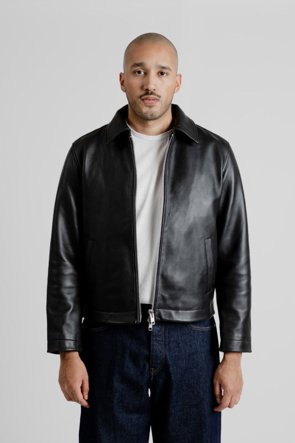 Sunflower Short Leather Jacket - Black