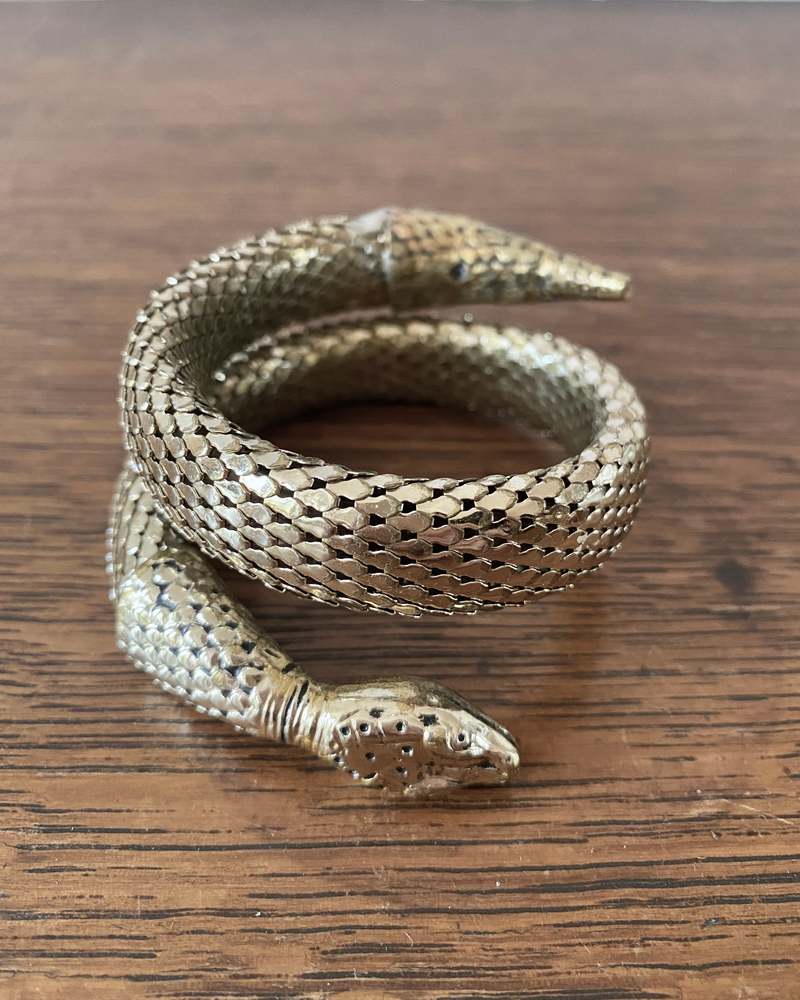 Vintage Whiting and Davis Signed Goldtone Double coil Snake