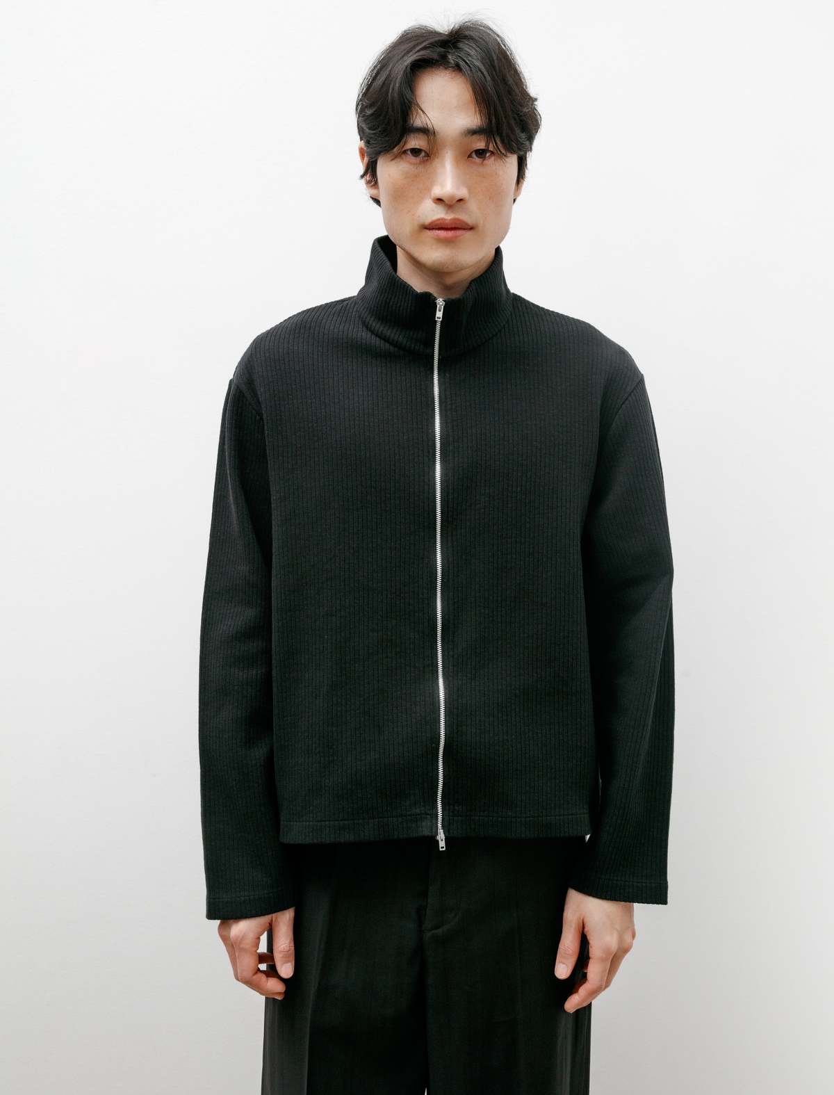 Our Legacy Shrunken Full Zip Polo - Black Rib | Garmentory