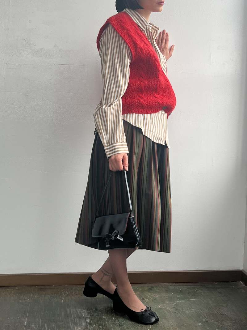 Cotton Stripe Skirt - Dark Olive | Garmentory