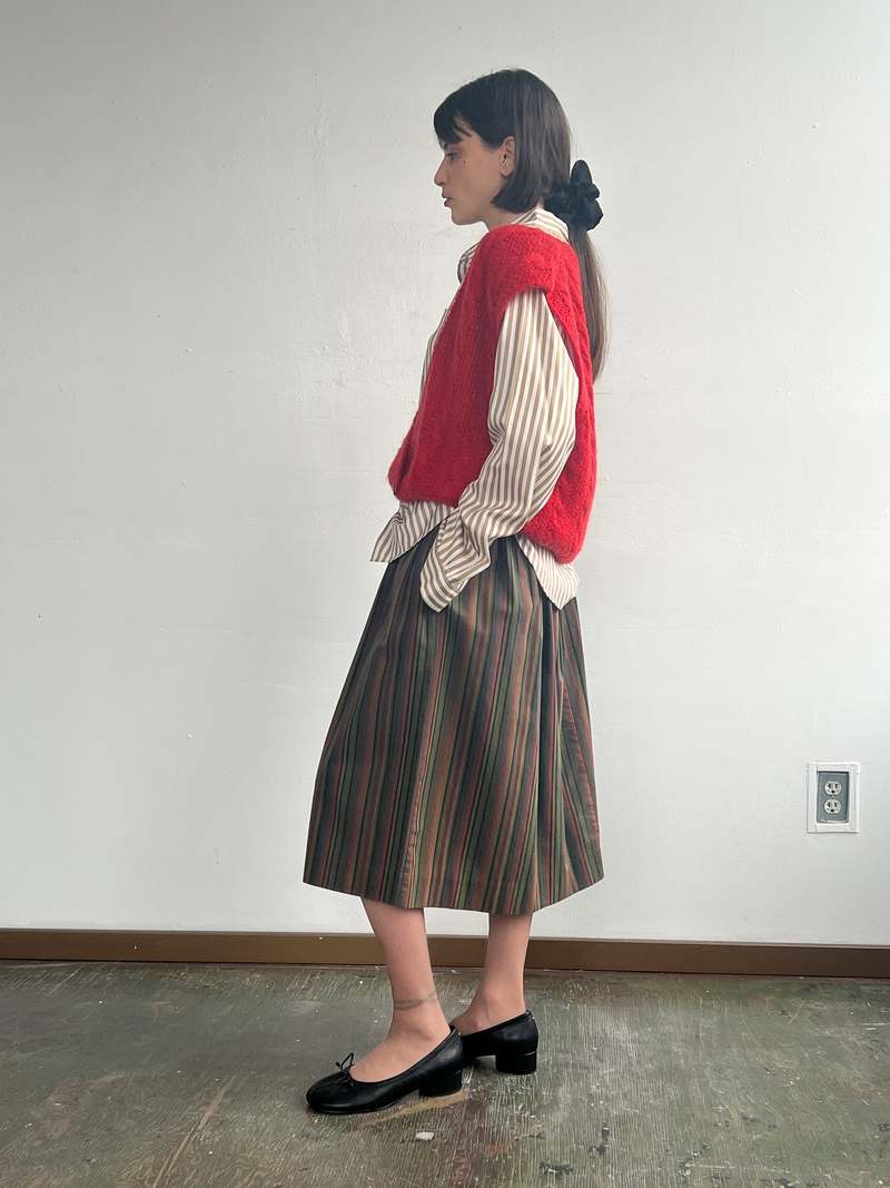 Cotton Stripe Skirt - Dark Olive | Garmentory