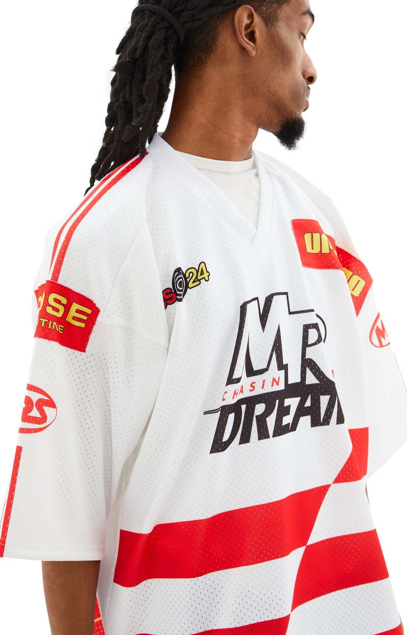 Martine Rose Oversized Football Top - White/Red | Garmentory