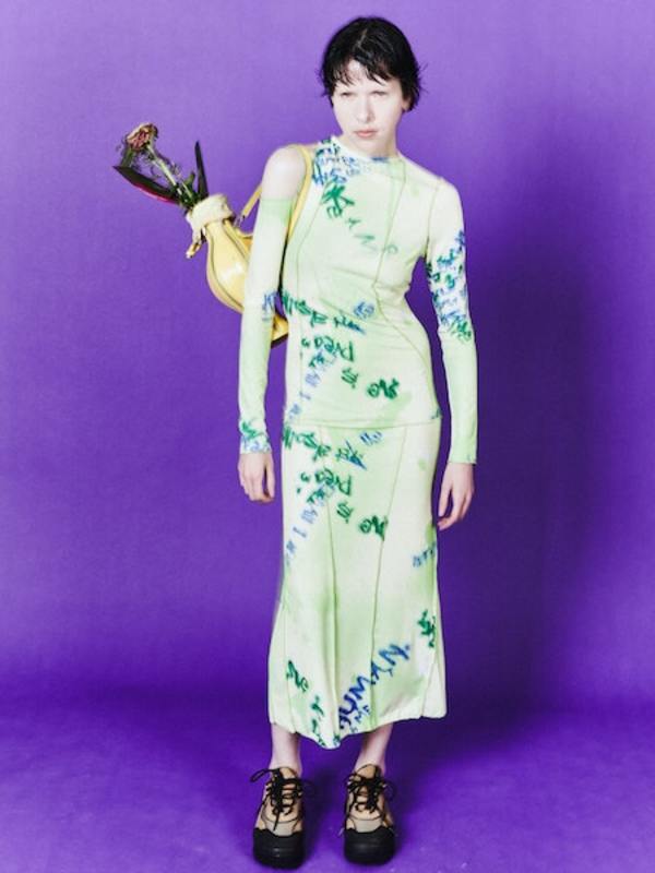 Andersson Bell Lettuce Printed Jersey Dress Lemon