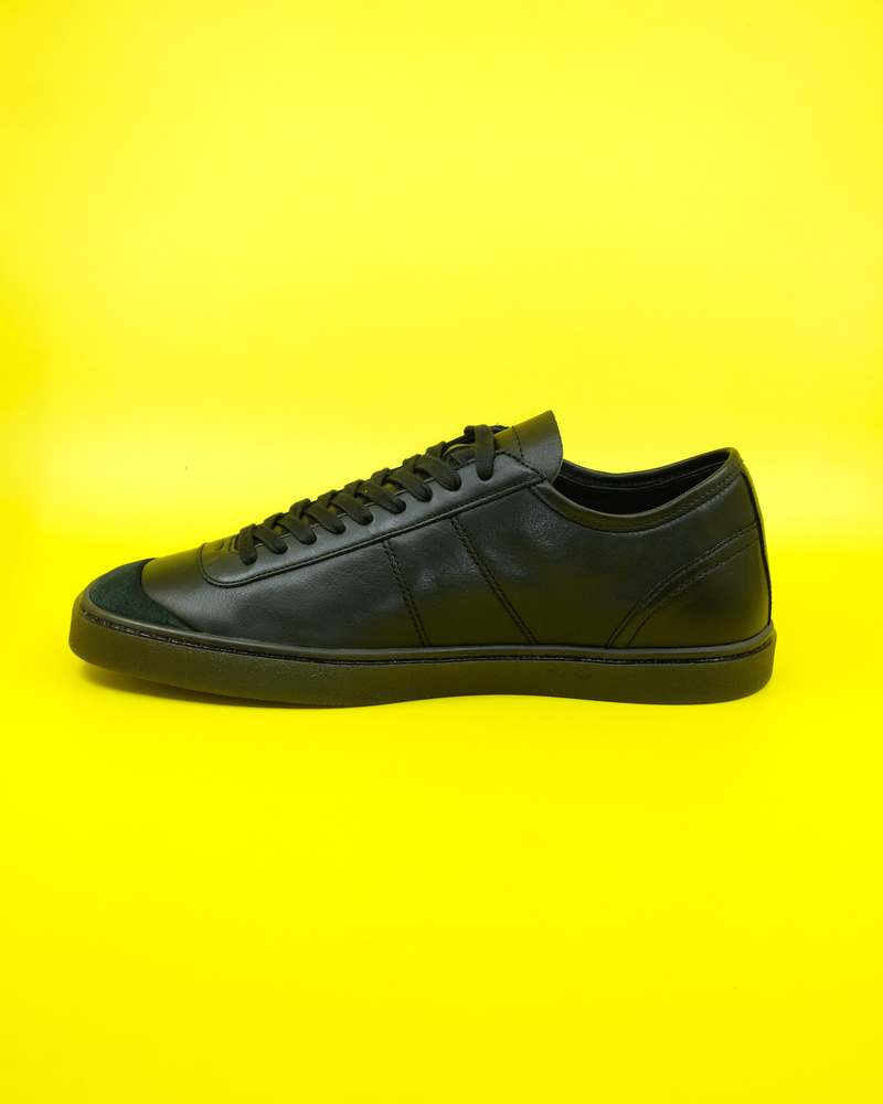 Lemaire Soft Leather Linoleum Laced Up Trainers - Black
