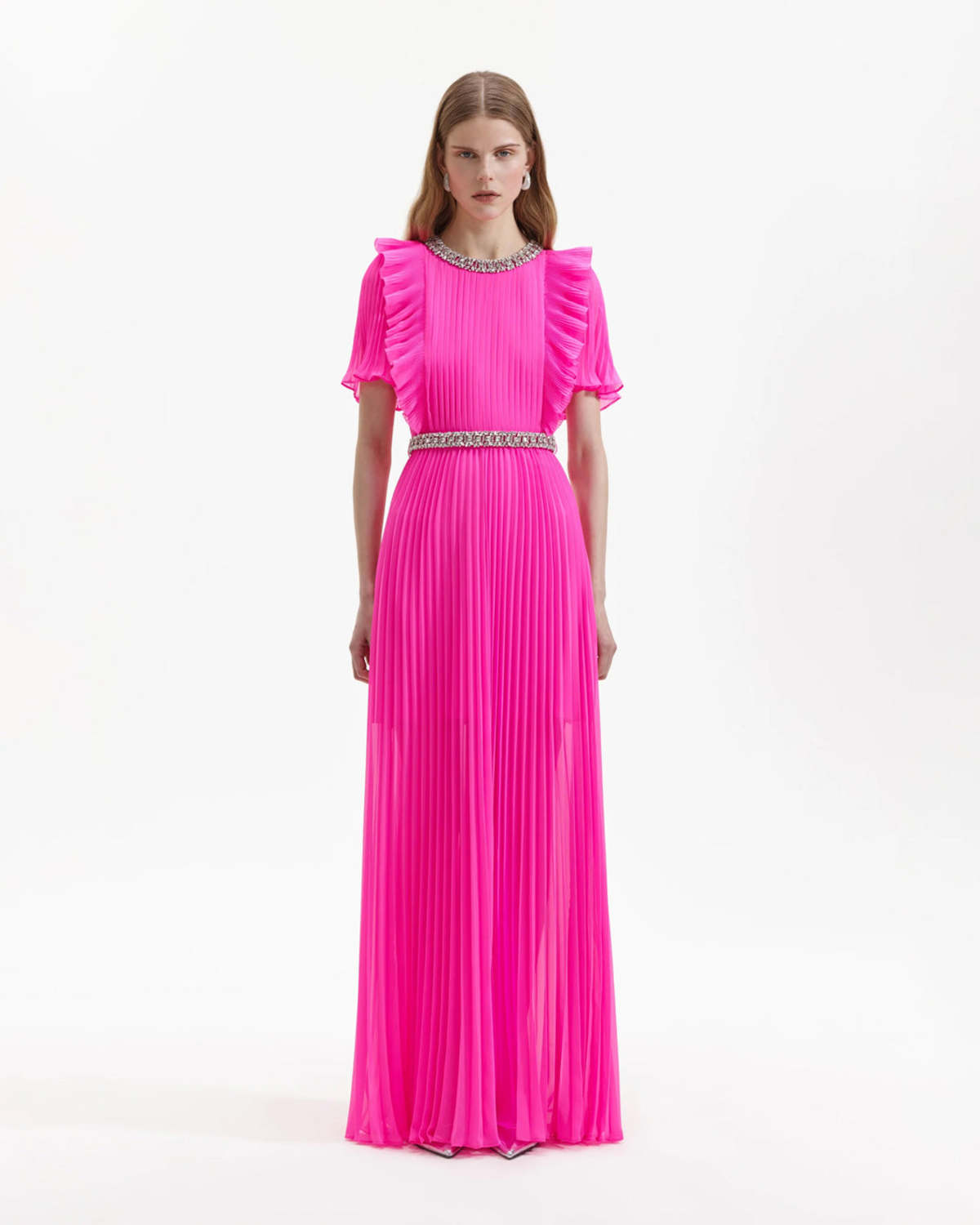 self portrait pink chiffon dress Pink Georgette Frill Maxi Dress self-portrait-US