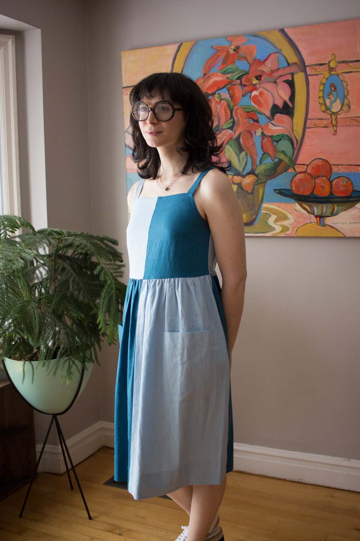 Birds of North America Timber Doodle Dress - Sea/Sky - Image 1 of 9