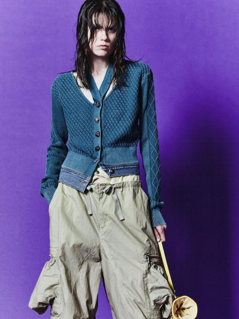 ★ANDERSSON BELL★ Sonya Dying Washed Cutout Cardigan atb109 ANDERSSON BELL Sonya Dyeing Washed Cut-Out Cardigan - Teal