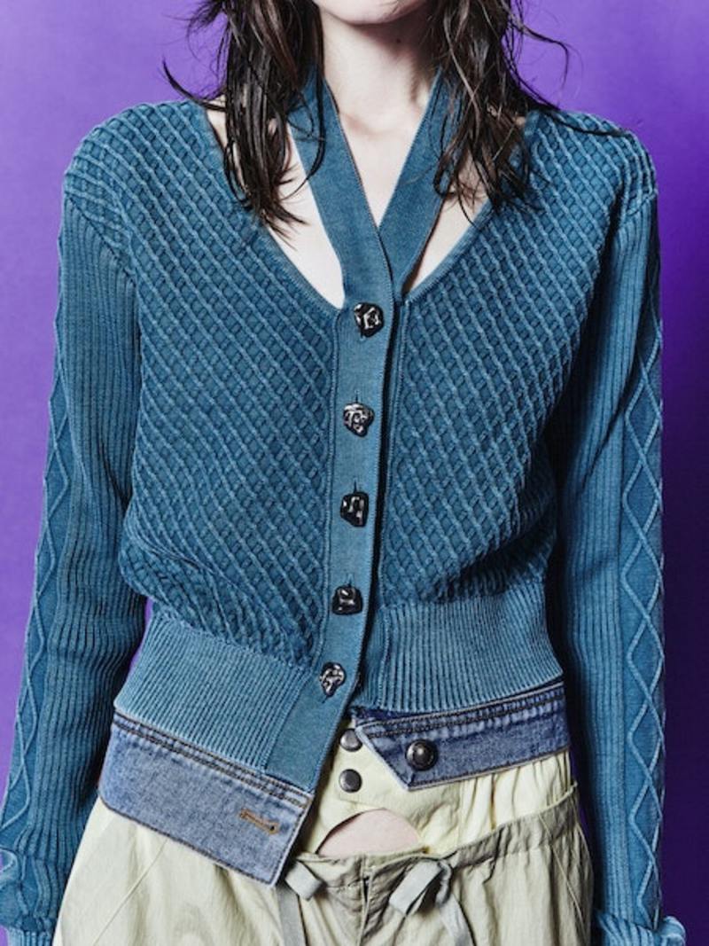 ★ANDERSSON BELL★ Sonya Dying Washed Cutout Cardigan atb109 ANDERSSON BELL Sonya Dyeing Washed Cut-Out Cardigan - Teal