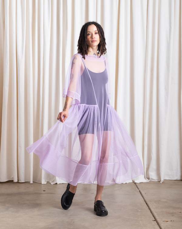 Ali Golden Side Ruffle Mesh Dress - Lilac | Garmentory