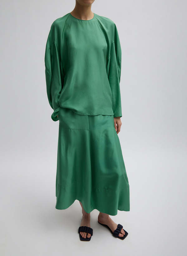 Tibi Silk Habutai Circular Seamed Skirt - Green Tea | Garmentory