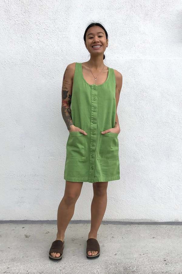 dark green jumper dress Womens Green Solid Corduroy Overall Dress with Front Pockets Green / M main image 1