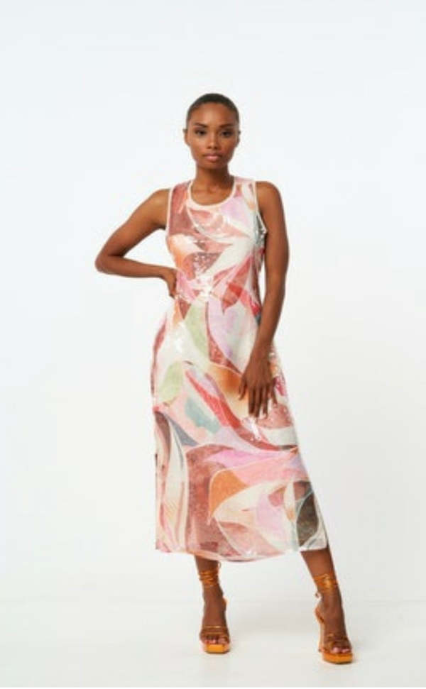 Ciebon Abstract Print Sequin Midi - Prints | Garmentory