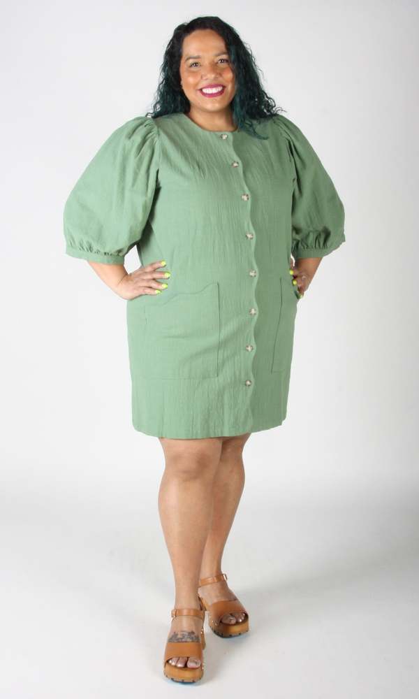 open lace back dress Plus Rolled V-Neck T Shirt Dress in Olive