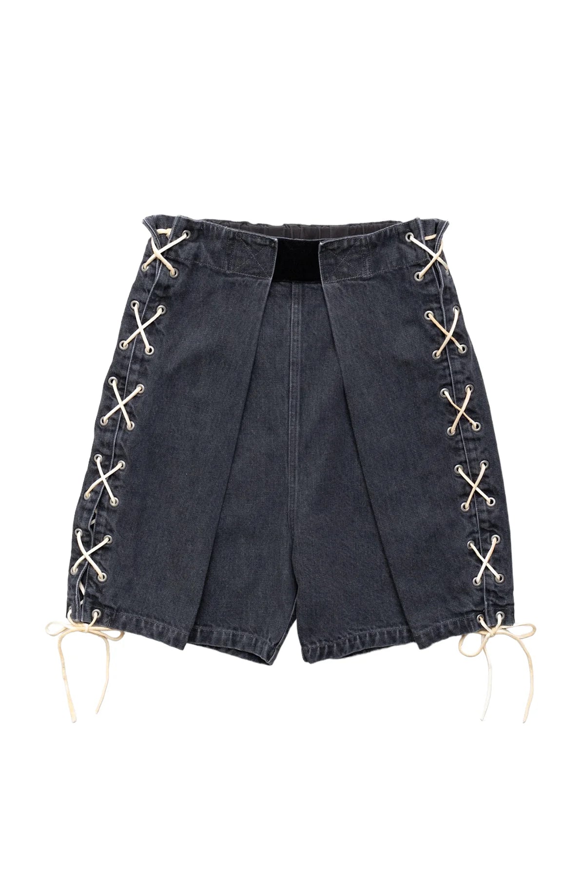 Kapital 14oz Black Denim 5P Short Pants (Bone Embroidery