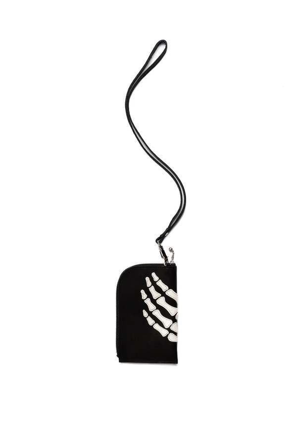Kapital Leather Thumbs-up Bone Hand Zip Neck Pouch - Black