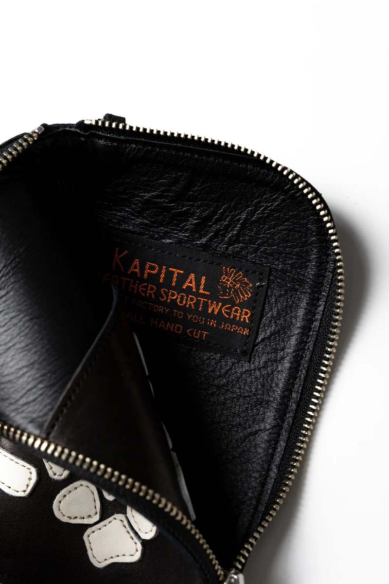 Kapital Leather Thumbs-up Bone Hand Zip Neck Pouch - Black