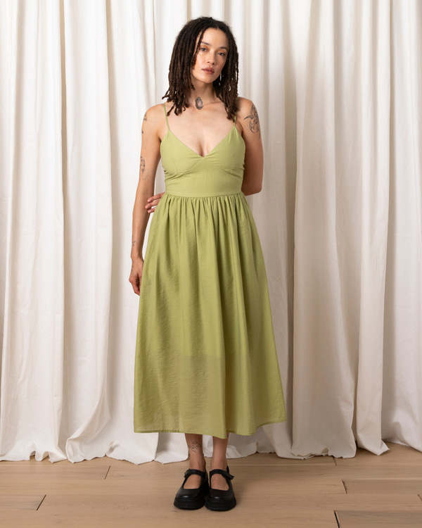 slim fit dress slacks Cap Sleeve Frill Edge Midi Dress - Lime Green