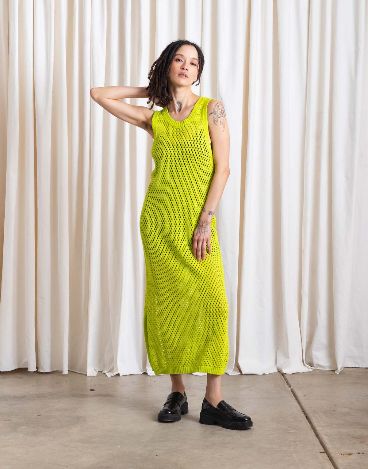 Ali Golden Open Knit Dress - Highlighter | Garmentory