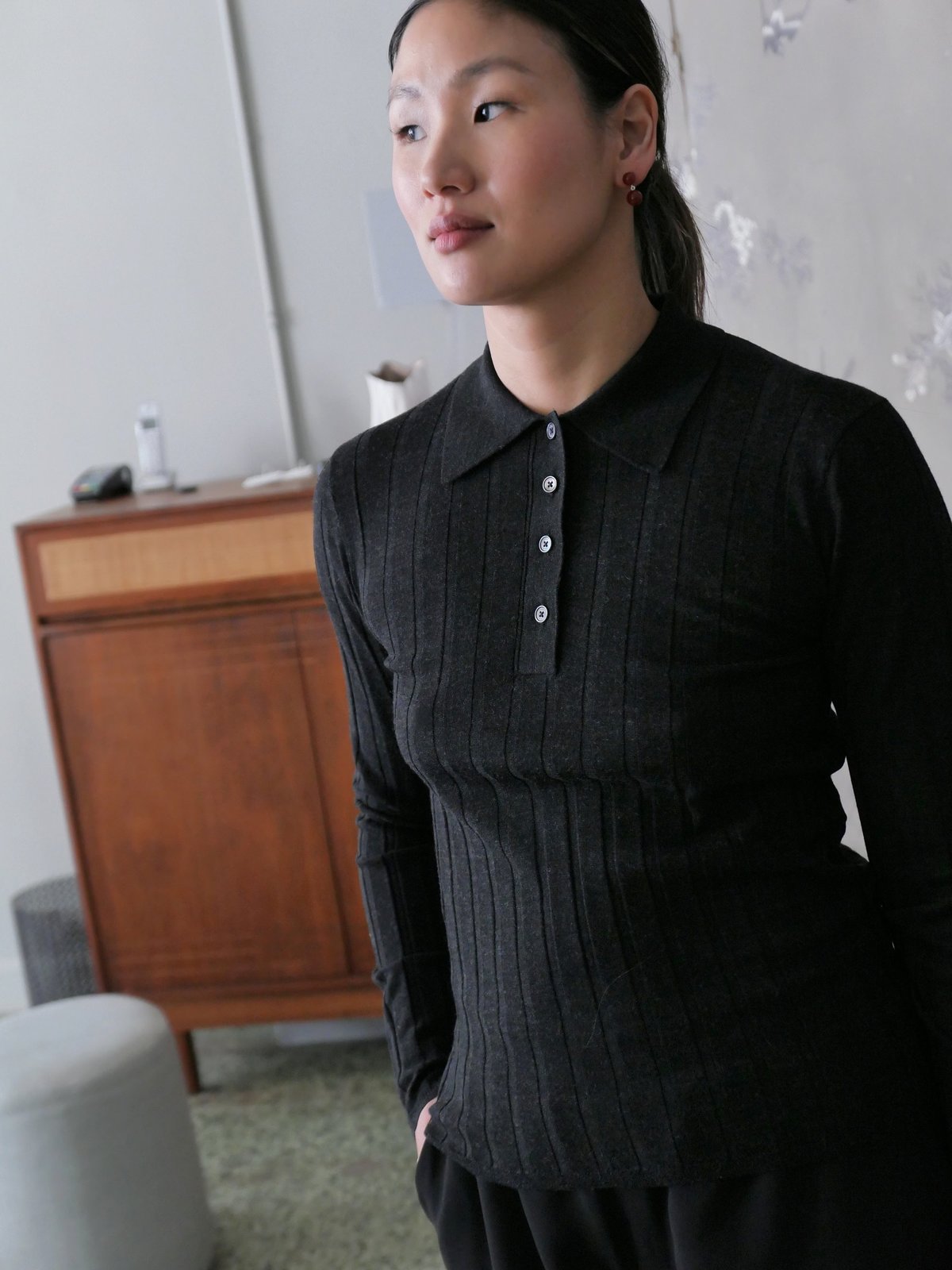 ニット+セーター MARK KENLY DOMINO TAN  T/N KNIT VEST Mark Kenly Domino Tan Kini Collared Knit - Black Melange | Garmentory