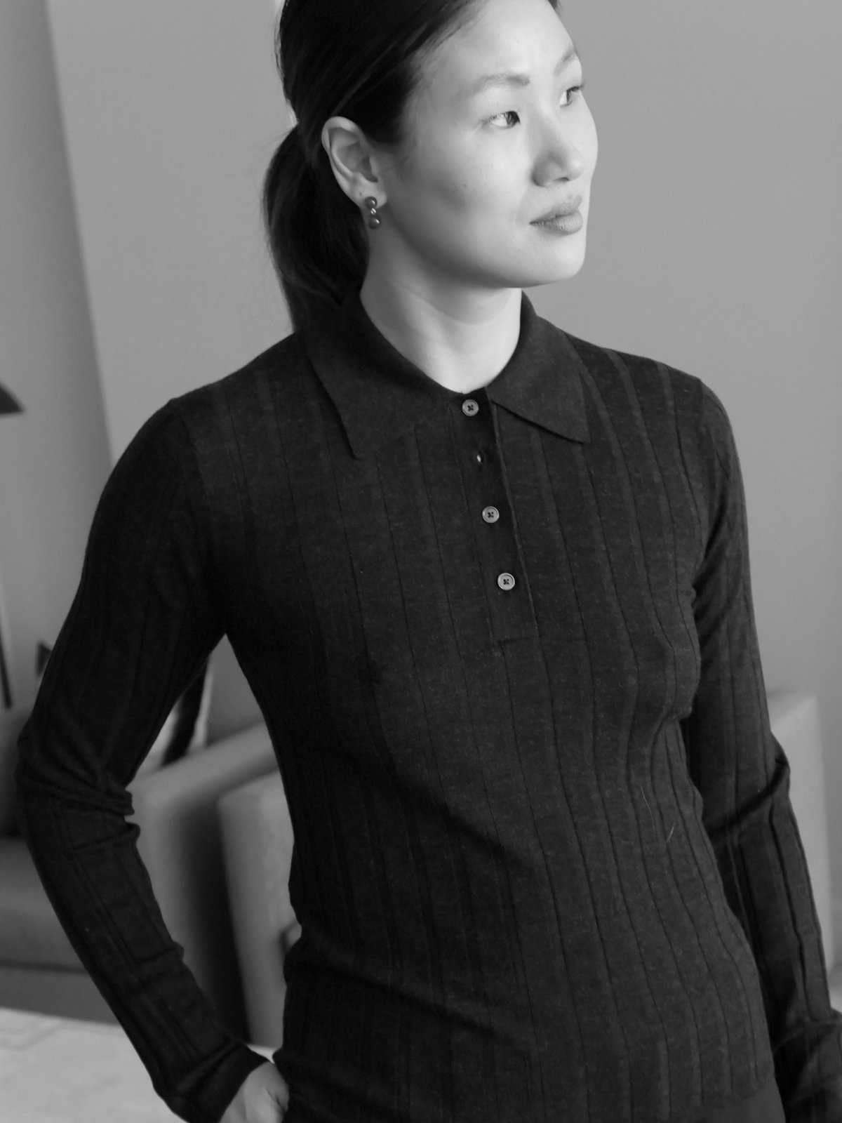 Mark Kenly Domino Tan Kini Collared Knit - Black Melange | Garmentory