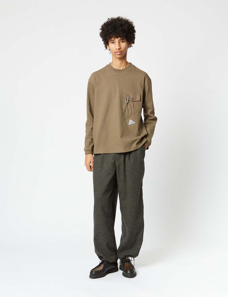 and wander REWOOL Tweed Wide Pants - Khaki Green | Garmentory