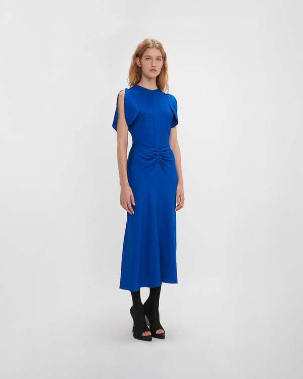Victoria Beckham Gathered Waist Midi Dress - Palace Blue | Garmentory