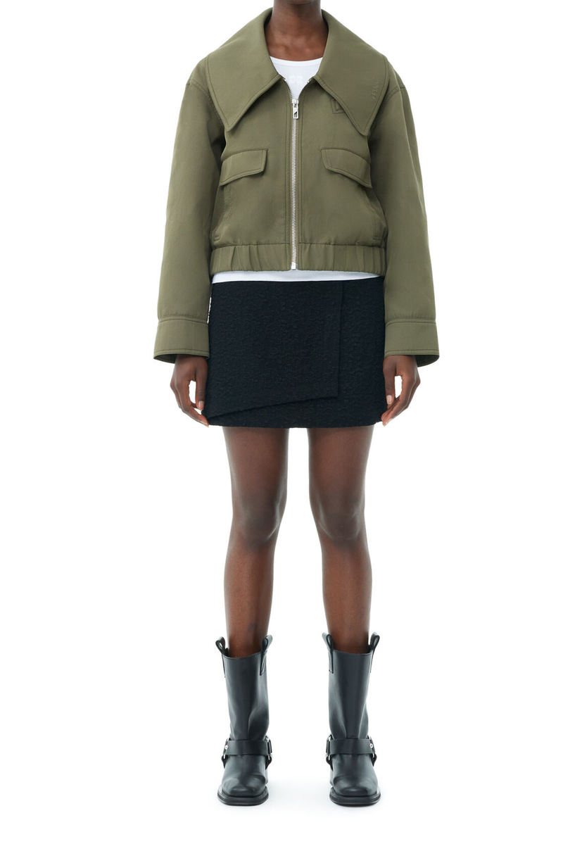 Ganni Heavy Twill Wide Collar Short Jacket - Kalamata