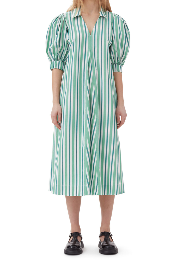 ganni green and white striped dress Vogue Williams wows in brightest summer dress to date