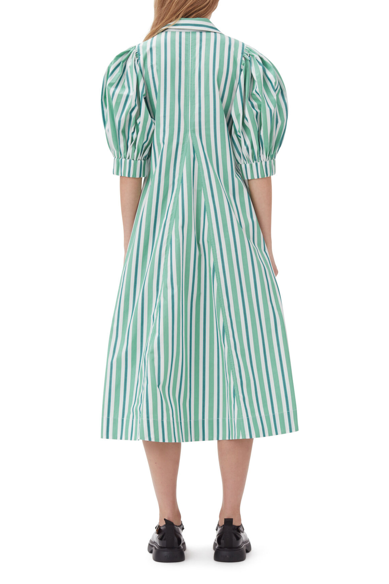 ★Ganni★ Puff Sleeve V-Neck Striped One Piece Light Green F Ganni Striped Collar Long Dress - Cream/Menthe | Garmentory