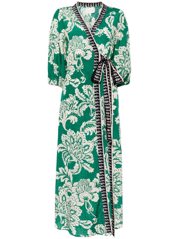 Cara Cara Rosewood Silk Dress - Floral Stamp Green on Garmentory Cara Cara Rosewood Silk Dress - Floral Stamp Green on Garmentory
