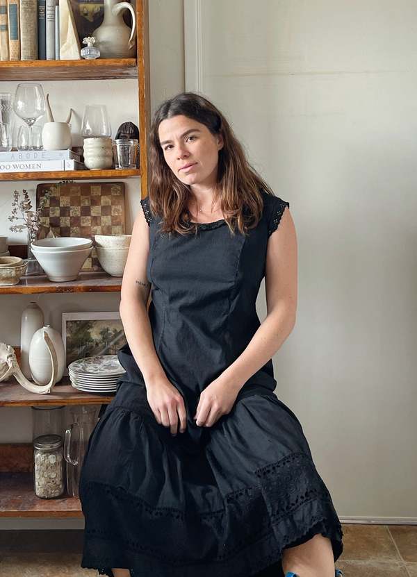 Vintage Overdyed Victorian Eyelet Cotton Slip - Black | Garmentory