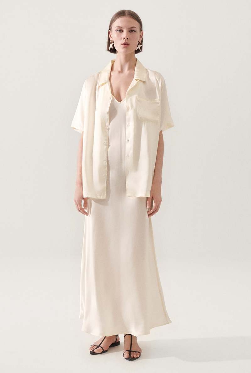 Silk Laundry CAMP BLANKET STITCH SHIRT - OFF WHITE Silk Laundry CAMP BLANKET STITCH SHIRT - OFF WHITE