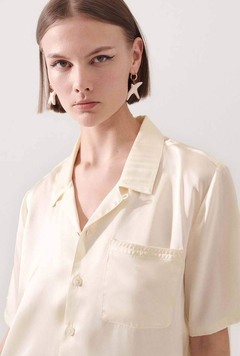 Silk Laundry CAMP BLANKET STITCH SHIRT - OFF WHITE Silk Laundry CAMP BLANKET STITCH SHIRT - OFF WHITE