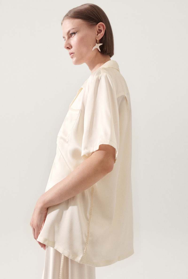Silk Laundry CAMP BLANKET STITCH SHIRT - OFF WHITE Silk Laundry CAMP BLANKET STITCH SHIRT - OFF WHITE