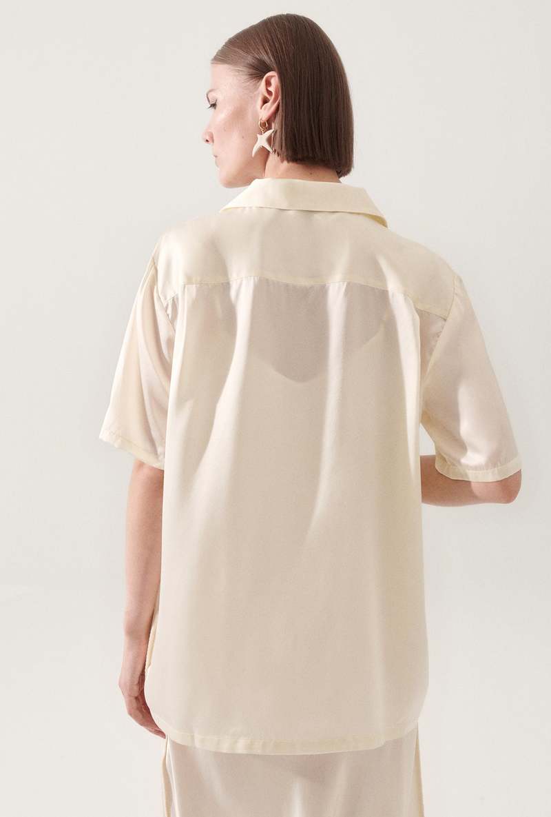 Silk Laundry CAMP BLANKET STITCH SHIRT - OFF WHITE Silk Laundry CAMP BLANKET STITCH SHIRT - OFF WHITE